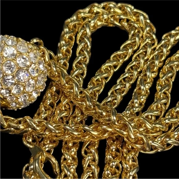 Vintage Joan Rivers Pave' Crystal Ball Necklace Foxtail Chain 30" Long Goldtone - Picture 8 of 16